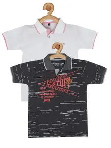 earth conscious Boys White & licorice 2 Printed Polo Collar T-shirt