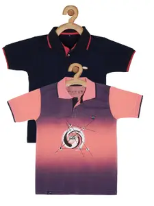 earth conscious Boys Blue & french middle red purple 2 Printed Polo Collar T-shirt