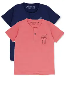 earth conscious Boys Blue & strawberry ice 2 Henley Neck T-shirt