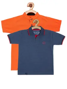 earth conscious Boys Orange & star command blue 2 Polo Collar T-shirt