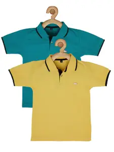 earth conscious Boys Yellow & shadow green 2 Polo Collar T-shirt