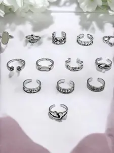 OOMPH Set Of 7 Oxidised Silver-Toned Bohemian Toe Rings