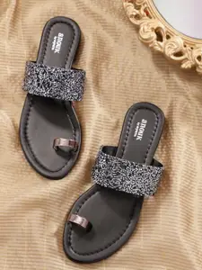 Anouk Women Gunmetal-Toned Embellished One Toe Flats