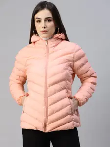 Foreign Culture By Fort Collins Women Peach-Coloured Padded Jacket with Detachable Hood
