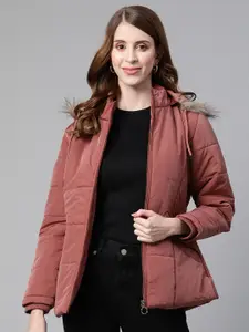 Foreign Culture By Fort Collins Women Dusty Pink Parka Jacket with Detachable Hood