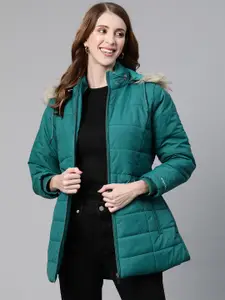 Foreign Culture By Fort Collins Women Teal Blue Parka Jacket with Detachable Hood