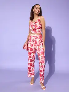 iki chic Women Stunning Pink Printed Top with Trousers