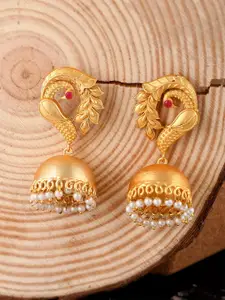 Silvermerc Designs Gold-Toned Peacock Shaped Jhumkas Earrings