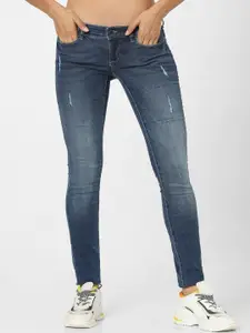 ONLY Women Blue Skinny Fit Low-Rise Low Distress Light Fade Jeans