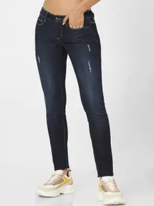 ONLY Women Blue Skinny Fit Low-Rise Low Distress Light Fade Jeans