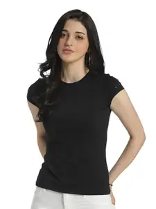EDRIO Women Black Extended Sleeves T-shirt
