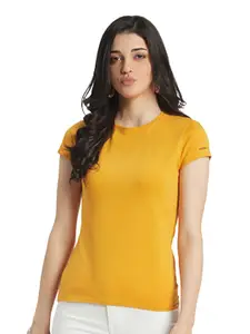 EDRIO Women Mustard Yellow T-shirt