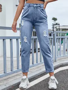 BoStreet Women Blue Mildly Distressed Heavy Fade Jeans