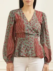 Polo Ralph Lauren Red Floral Print Wrap Top