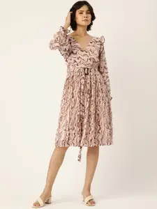 Antheaa Pink & Brown Chiffon A-Line Dress