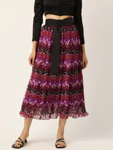 Antheaa Women Pink & Maroon Printed Pleated A-Line Midi Skirt