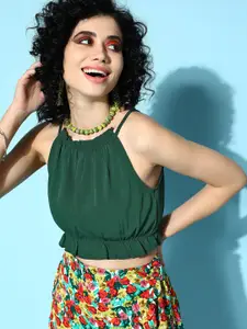 Berrylush Gorgeous Green Solid New Neckline Top