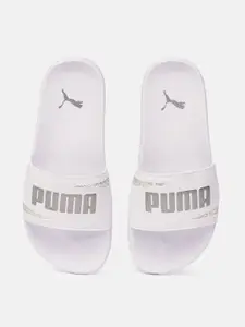 Puma Women White & Silver-Toned Brand Logo Debossed Leadcat 2.0 Star Quality Sliders