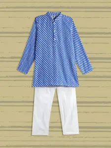 YK Boys Blue & White Striped Kurta with Pyjamas