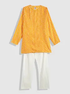 YK Boys Yellow Striped Angrakha Kurta with Pyjamas