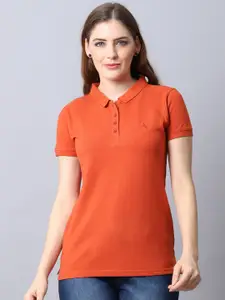 Cantabil Women Orange Polo Collar T-shirt