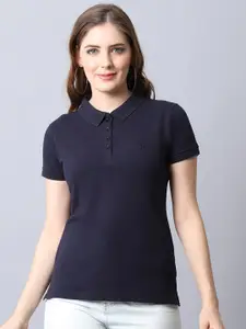 Cantabil Women Navy Blue Polo Collar T-shirt