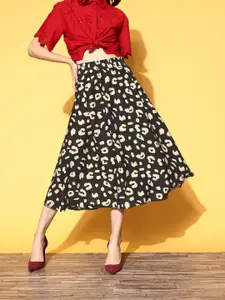 Berrylush Black Animal Printed Indie Gal Skirt