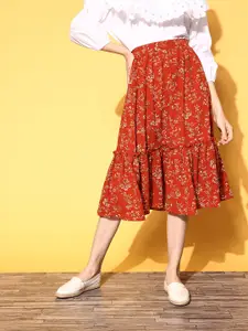 Berrylush Attractive Red Floral Indie Gal Skirt