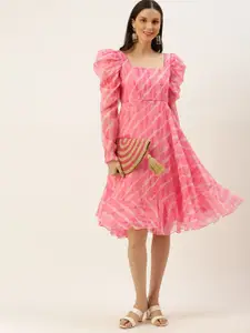 Ethnovog Pink Made to Measure Tie and Dye A-Line Midi Dress