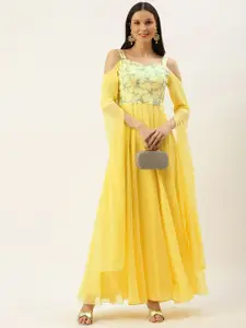 Ethnovog WomenYellow Made To Measure Cape Style Sleeve Gown