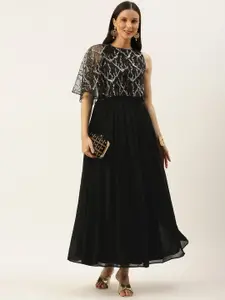 Ethnovog Women Black  Silver Made To Measure Sequin Embellished Gown