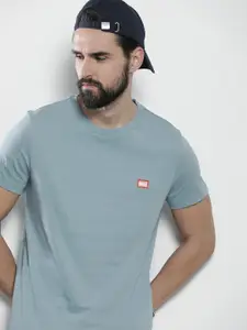 Tommy Hilfiger Men Blue Brand Logo Printed Applique Pure Cotton Slim Fit T-shirt
