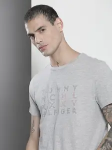Tommy Hilfiger Men Grey Typography Printed T-shirt