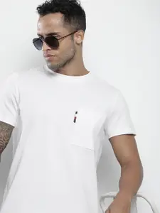Tommy Hilfiger Men White Solid Slim Fit T-shirt With Pique Pocket