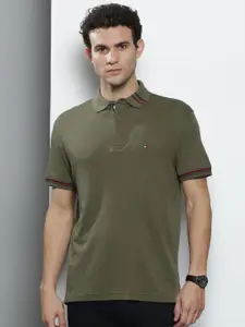 Tommy Hilfiger Men Olive Green Solid Polo Collar T-shirt