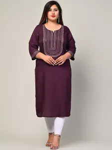Swasti Women Purple Flared Sleeves Thread Work Floral Kurta