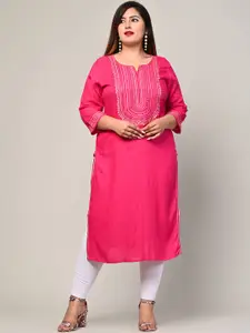 Swasti Women Pink Thread Work Floral Kurta