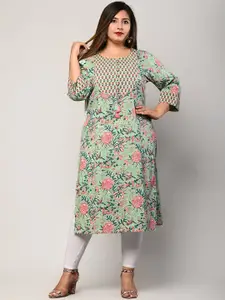 Swasti Women Green Floral Printed Flared Sleeves Floral Kurta
