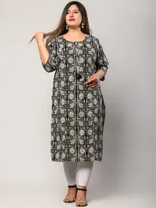 Swasti Women Black Ethnic Motifs Printed Flared Sleeves Floral Kurta