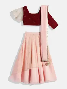 Ethnovog Girls Embroidered Sequinned Made to Measure Lehenga  Blouse With Dupatta