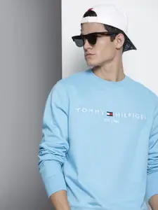 Tommy Hilfiger Men Blue Printed Organic Cotton Sweatshirt