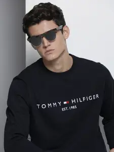 Tommy Hilfiger Men Navy Blue Printed Organic Cotton Sweatshirt