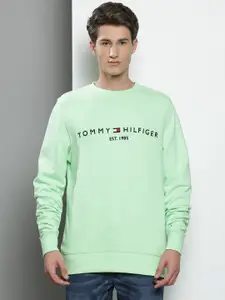 Tommy Hilfiger Men Green & Blue Brand Logo Print Sweatshirt