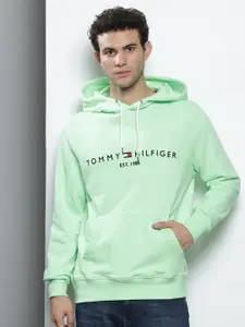 Tommy Hilfiger Men Green Printed Hooded Sweatshirt