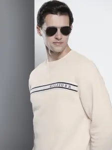 Tommy Hilfiger Men Beige Solid Sweatshirt