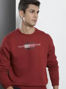 Tommy Hilfiger Men Maroon Brand Logo Embroidered Pullover Sweatshirt