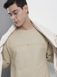 Tommy Hilfiger Men Beige Logo Embroidered Sweatshirt