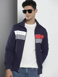 Tommy Hilfiger Brand Logo Printed Mock-Collar Pure Cotton Open-Front Sweatshirt