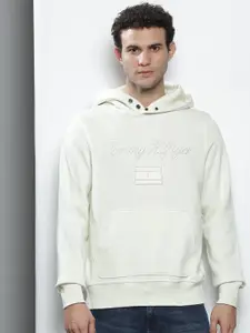 Tommy Hilfiger Men Off White Hooded Sweatshirt