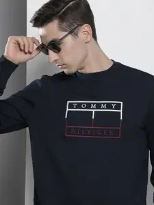 Tommy Hilfiger Men Navy Blue Brand Logo Embroidered Sweatshirt